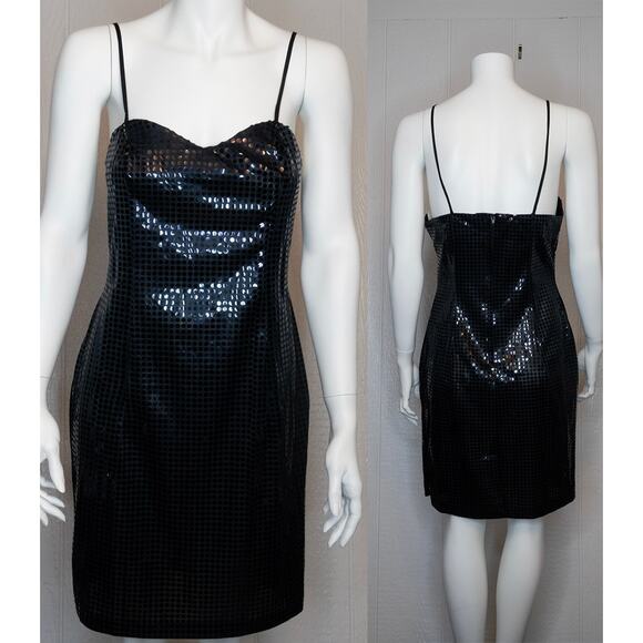 Vintage Dresses & Skirts - VINTAGE '90s "Bianca" Black Sequin Mini Dress MEDIUM